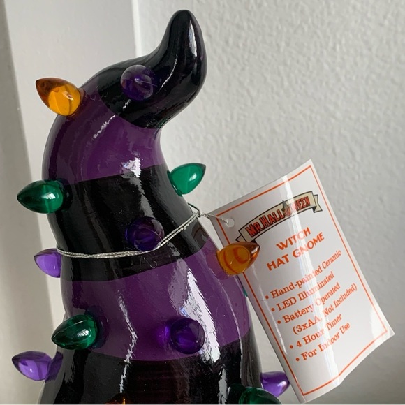 Mr. Halloween Light Up Witch Ceramic Gnome Tree Spooky Boo Scary Decor Green - Picture 4 of 12